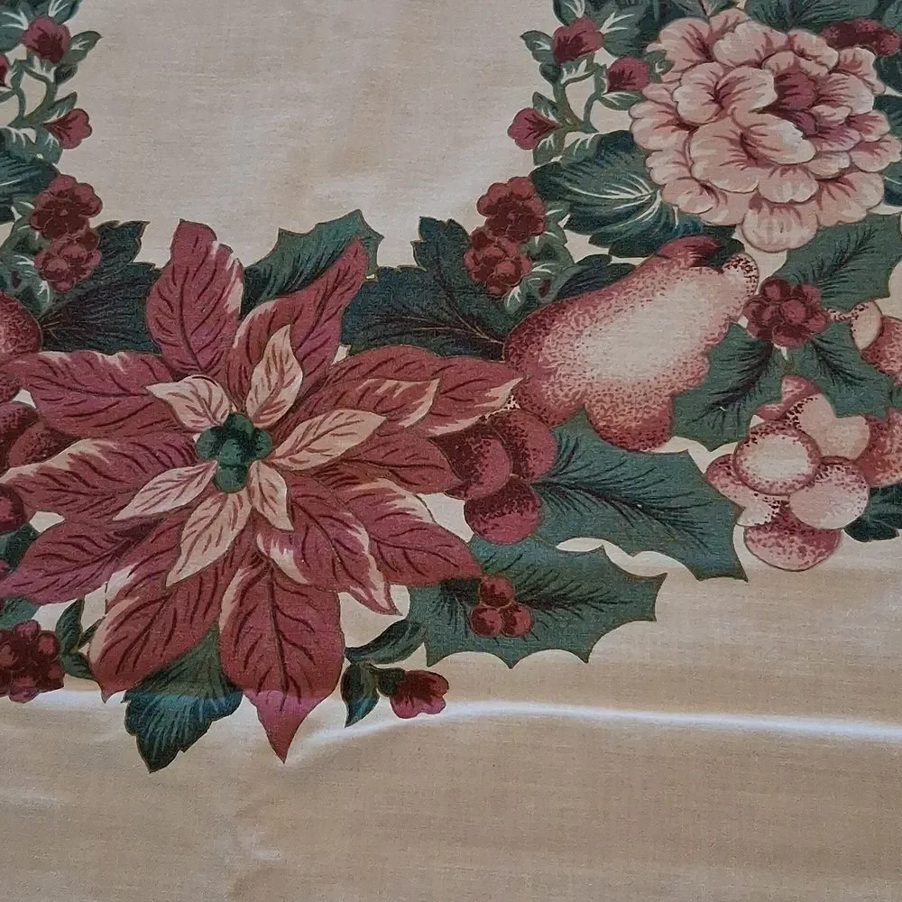Christmas Tablecloth With Beautiful Burgundy‎ Poinsettia Design